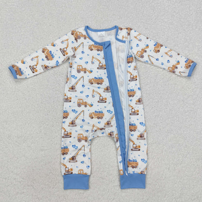 LR2116 Baby boys Valentine dig blue love heart zipper romper