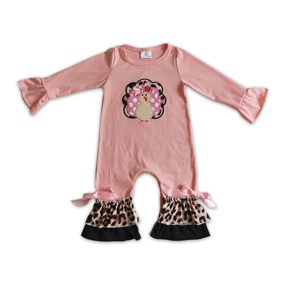 Matching Baby girls Thanksgiving pink turkey outfits embroidery clothing