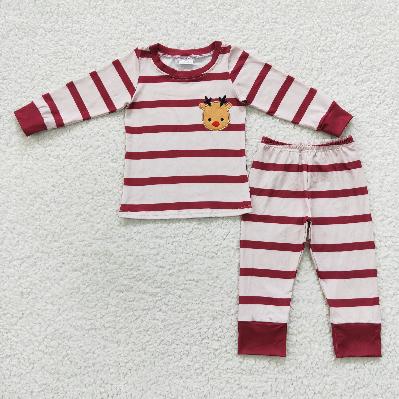 Matching Baby girls boys Christmas stripe pajamas embroidery