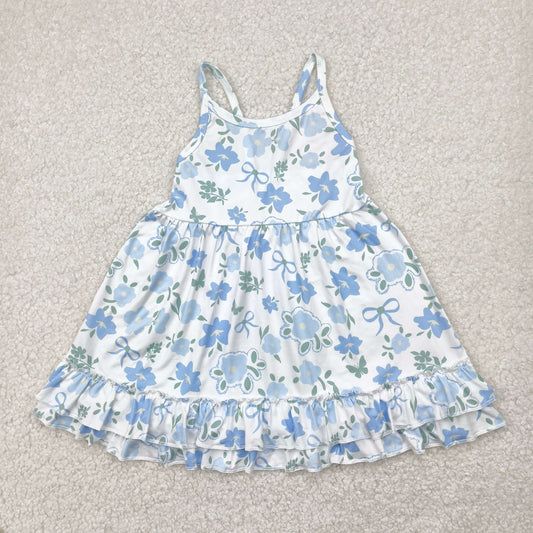 GSD2377 girls blue sleeveless flower floral Dress