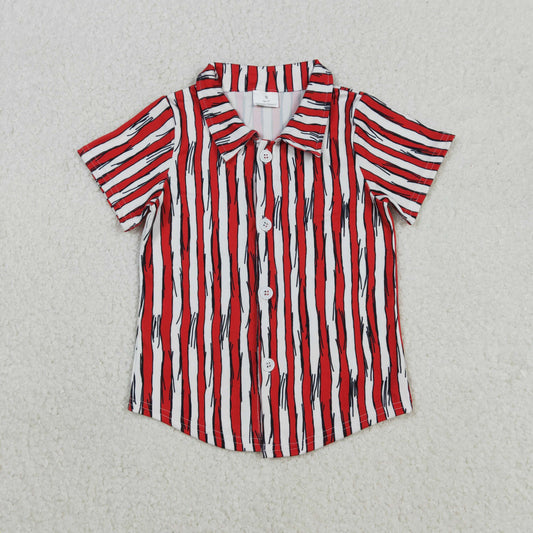 BT1462  baby boys red stripe short sleeve button shirt top