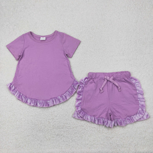 GSSO2184 baby girls purple short sleeve floral shorts outfits