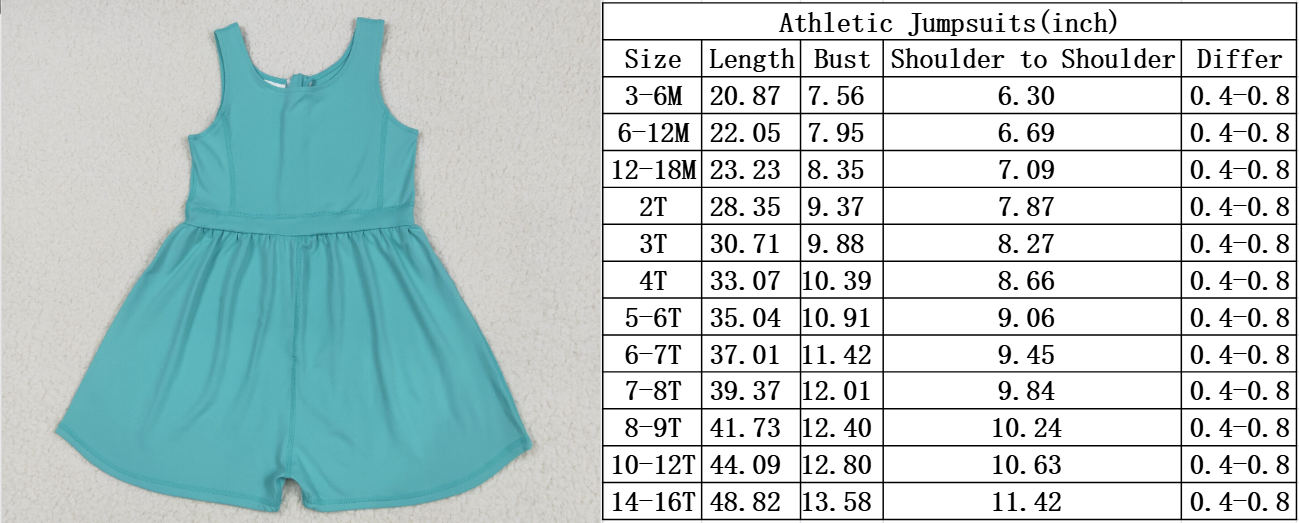 SR3023 baby girls blue green sleeveless zipper Jumpsuit  yoga
