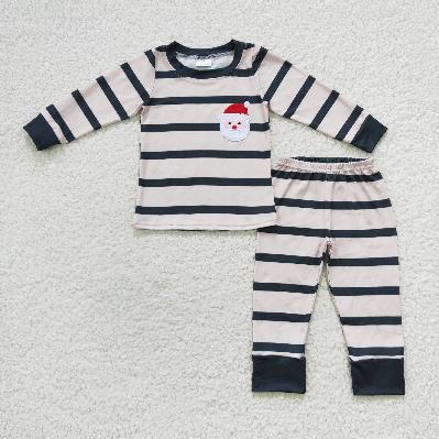 Matching Baby girls boys Christmas stripe pajamas embroidery
