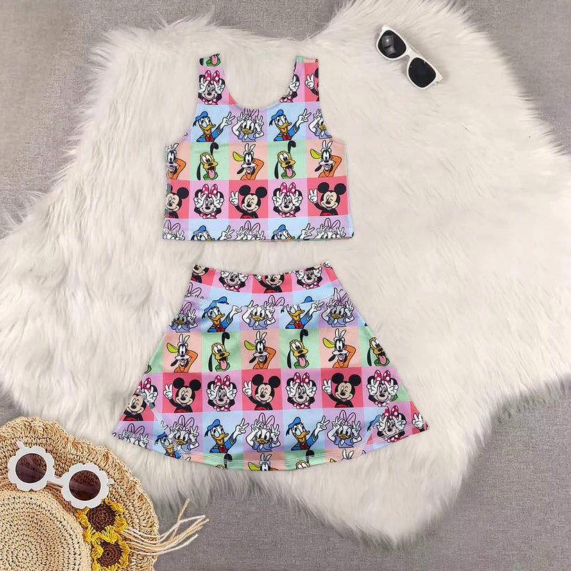 Matching RTS baby girl clothes cartoon sleeveless skirt yoga set