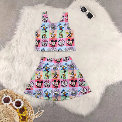 Matching RTS baby girl clothes cartoon sleeveless skirt yoga set