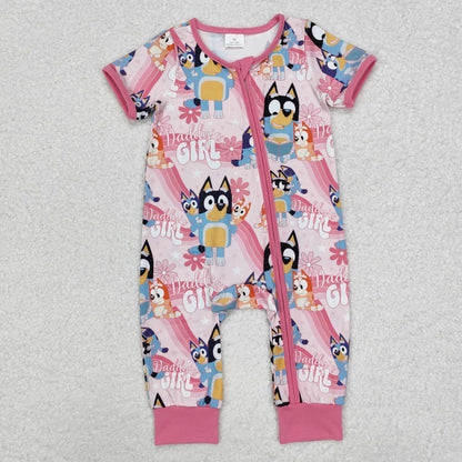 SR2105 Baby pink dog zipper Rompers