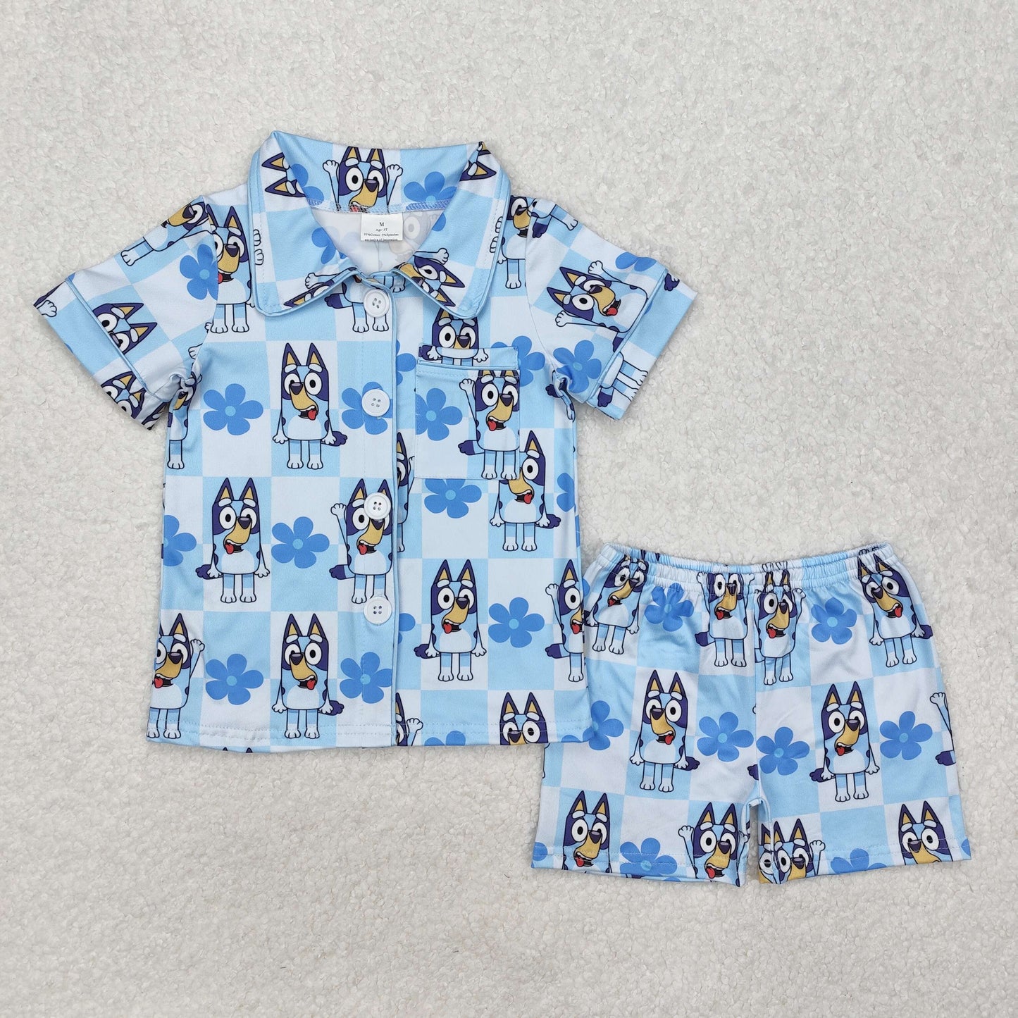 GSSO1800 girls blue short sleeve cartoon dog pajamas
