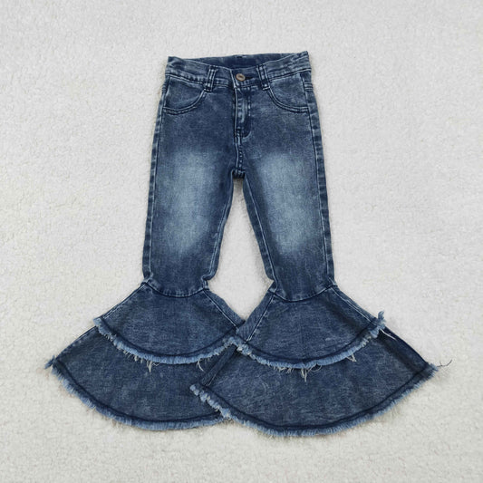 C5-15 Girls Light Blue Jeans Bell Bottom Ruffled Pants