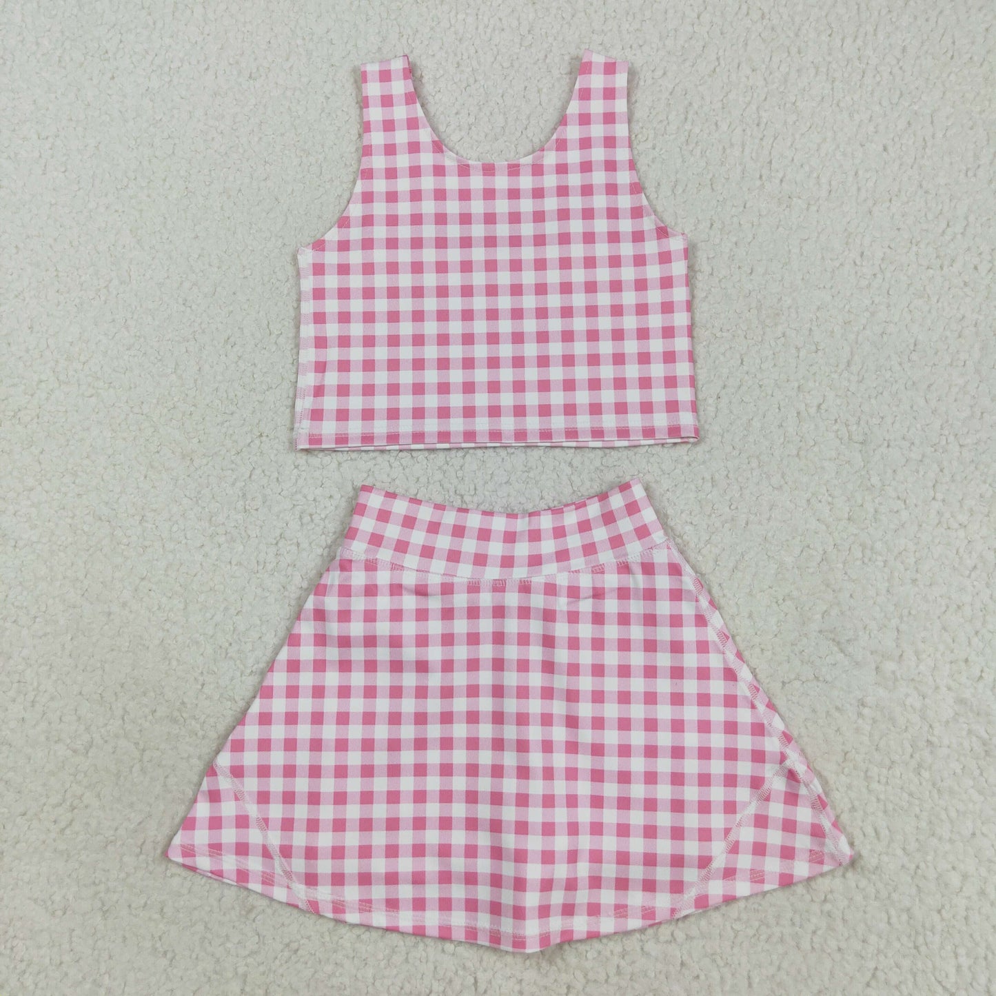 GSD2786  girls pink checkered skirt outfits yoga