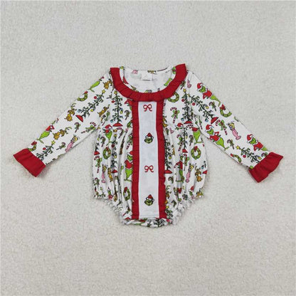 Matching Baby girls Christmas cartoon romper outfits clothing embroidery