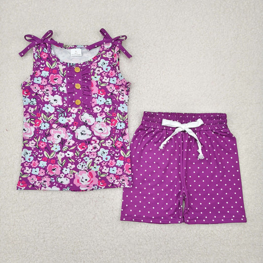 GSSO2358 baby girls sleeveless vest purple dot shorts outfits