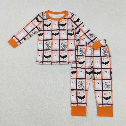 GLP2682 baby girls Halloween bat ghost orange pajamas
