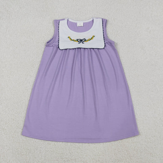 GSD2832 girls Mardi Gras sleeveless purple dress embroidery