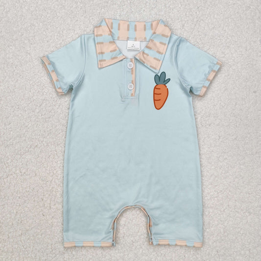 SR2226 Baby Easter blue button carrot short sleeve romper