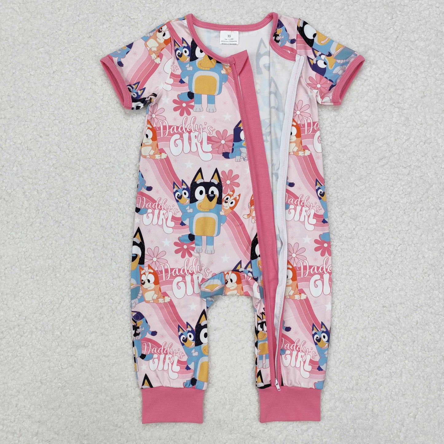 SR2105 Baby pink dog zipper Rompers