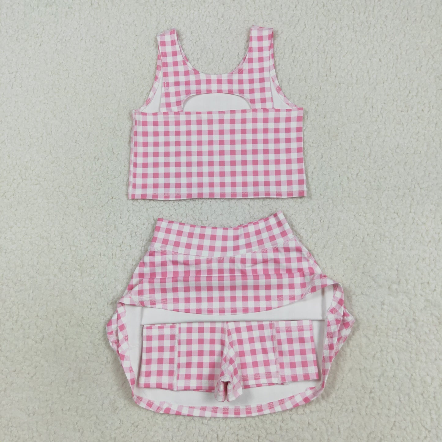 GSD2786  girls pink checkered skirt outfits yoga