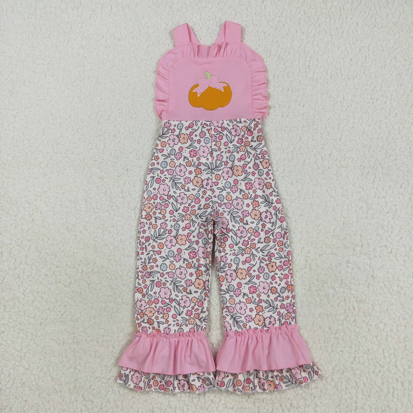 SR3176 baby girls Halloween pumpkin pink flower floral Jumpsuit  embroidery