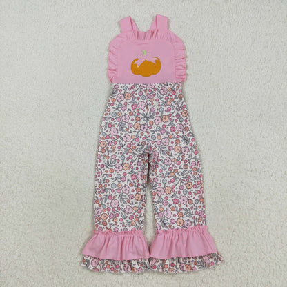 SR3176 baby girls Halloween pumpkin pink flower floral Jumpsuit  embroidery