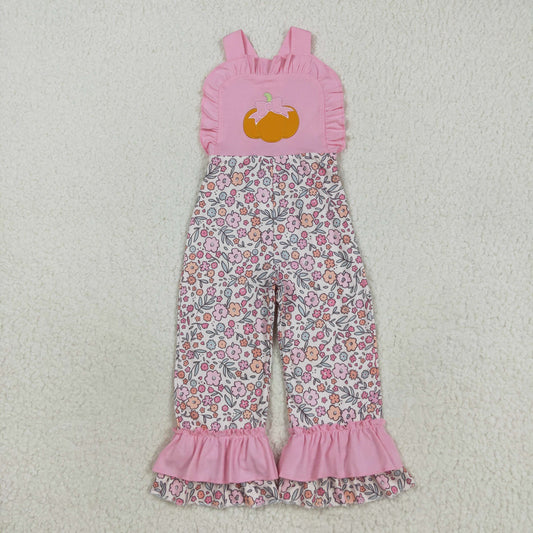 SR3176 baby girls Halloween pumpkin pink flower floral Jumpsuit  embroidery