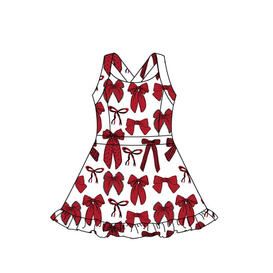 MOQ 3 Custom baby girls red bow dress
