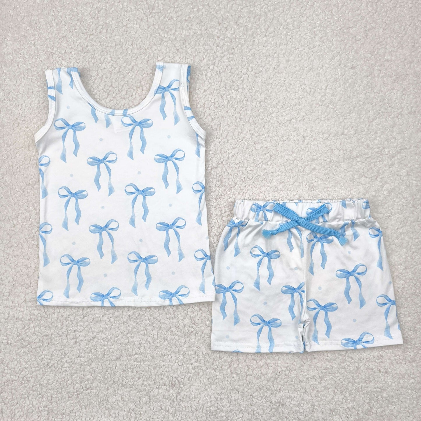 GSSO2478 baby girls sleeveless blue bow shorts outfits