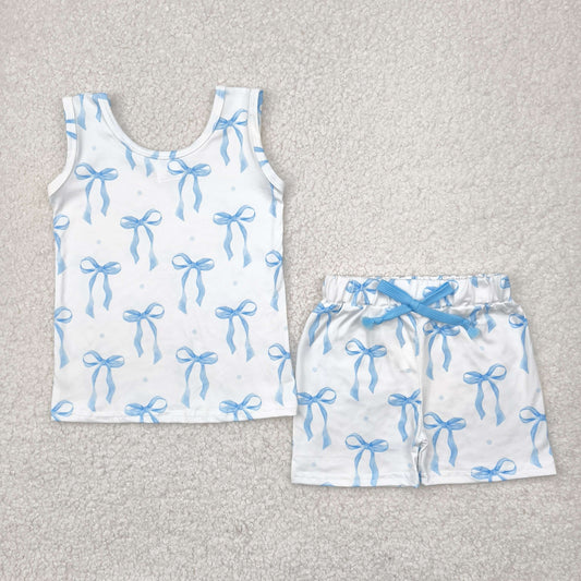 GSSO2478 baby girls sleeveless blue bow shorts outfits