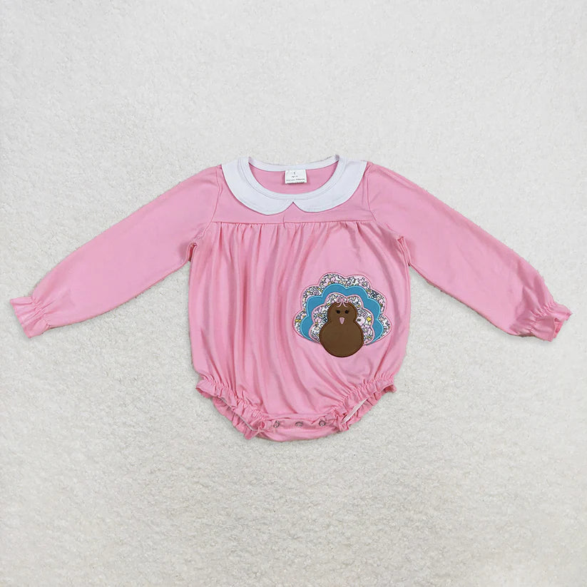 Matching Baby Thanksgiving turkey pink blue clothing embroidery