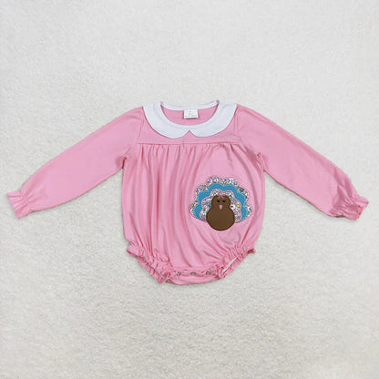 Matching Baby Thanksgiving turkey pink blue clothing embroidery