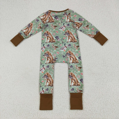 LR2234 baby boys brown green hunting duck zipper romper