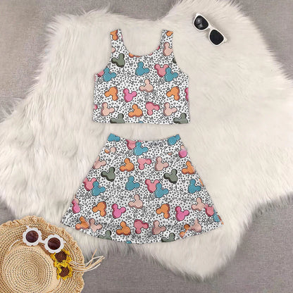 Matching RTS baby girl clothes cartoon sleeveless skirt yoga set