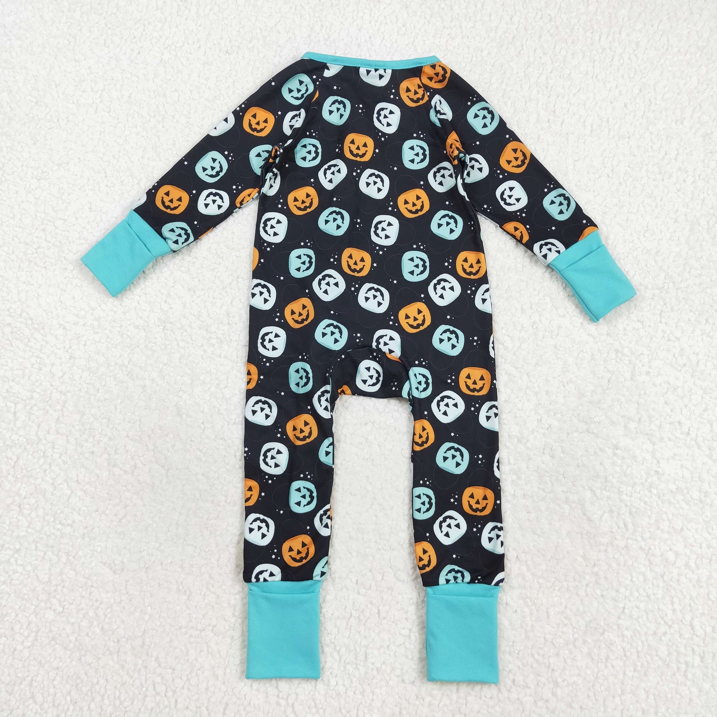 LR2465 baby Halloween pumpkin zipper black romper
