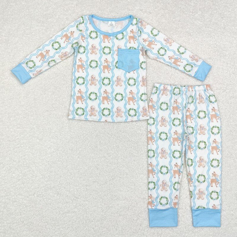 Matching Baby girls boys Christmas pink blue Gingerbread pajamas Modal outfits