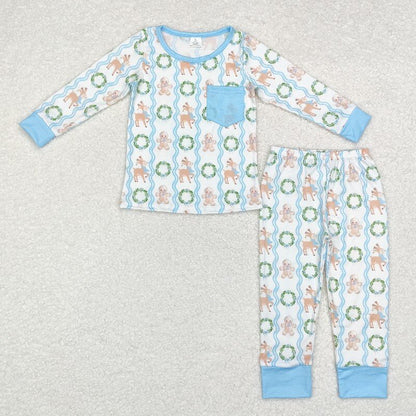 Matching Baby girls boys Christmas pink blue Gingerbread pajamas Modal outfits