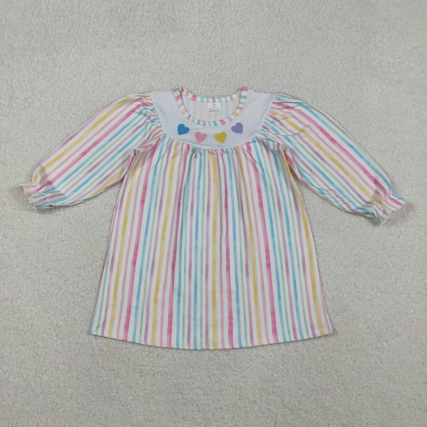 GLD1335 girls Valentine's Day stripe long sleeves Dress embroidery
