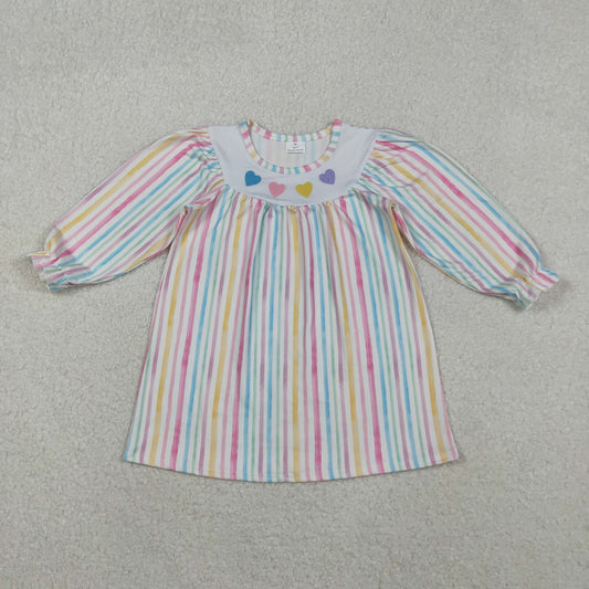 GLD1335 girls Valentine's Day stripe long sleeves Dress embroidery