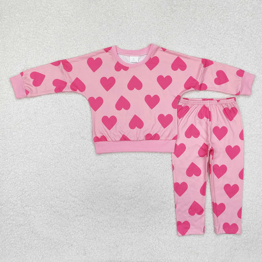 GLP2230  Valentine's Day Girl pink love heart long sleeve pajamas