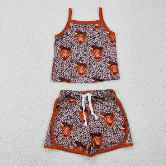 GSSO2341 baby girls leopard cow shorts outfits