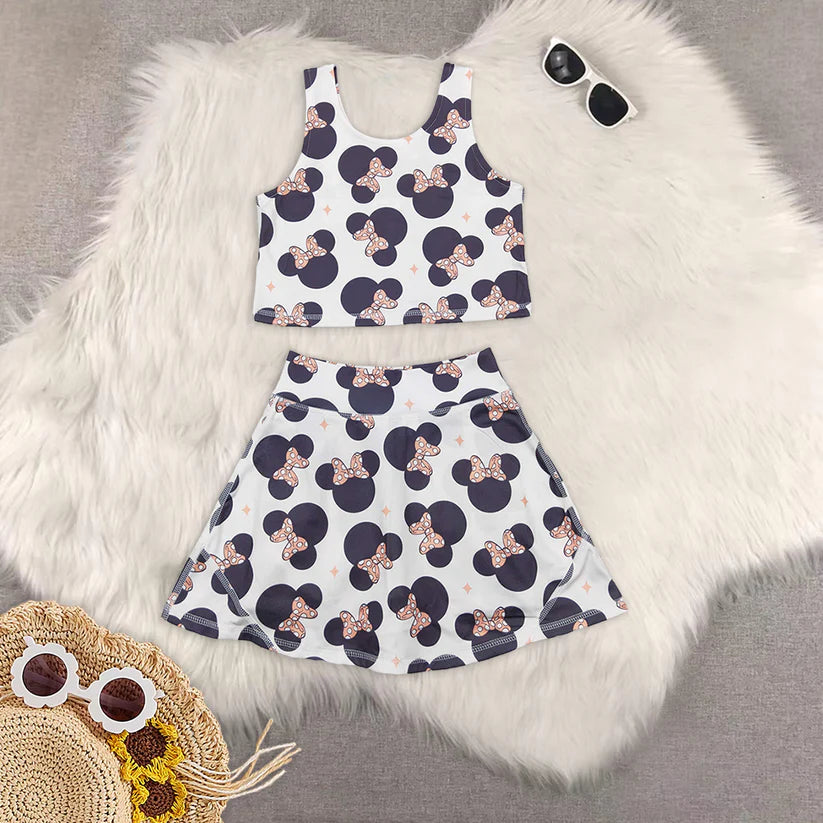 Matching RTS baby girl clothes cartoon sleeveless skirt yoga set