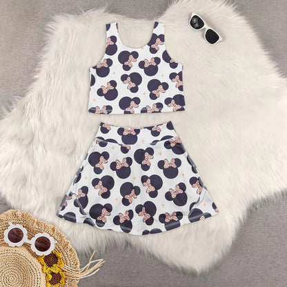 Matching RTS baby girl clothes cartoon sleeveless skirt yoga set