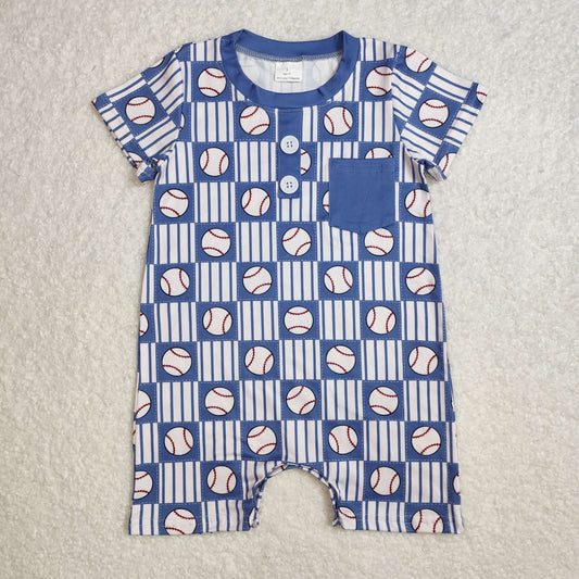 SR2313 Baby boys baseball pocket navy romper