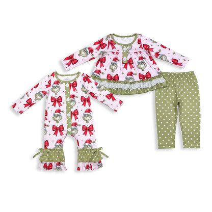 Matching Baby girls Christmas cartoon bow romper & set clothing
