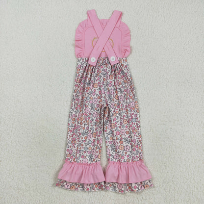 SR3176 baby girls Halloween pumpkin pink flower floral Jumpsuit  embroidery