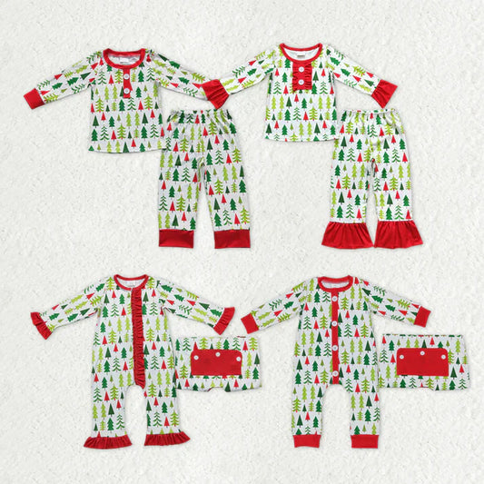 Matching Baby girls boys Christmas tree romper pajamas long sleeves