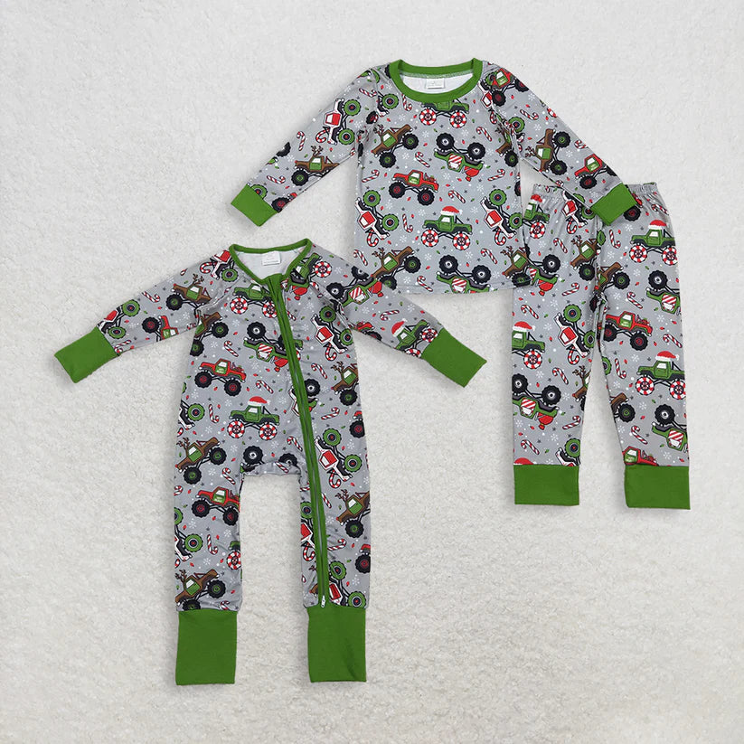 Matching Baby boys Christmas tractor romper pajamas clothing