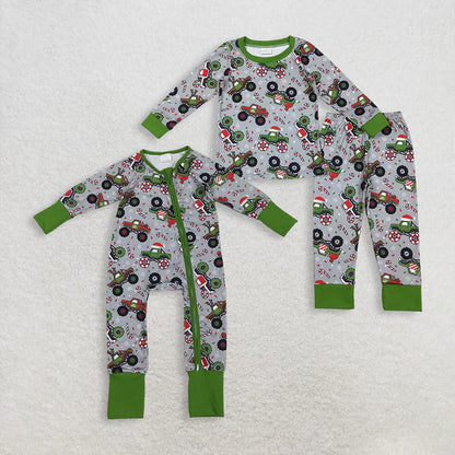 Matching Baby boys Christmas tractor romper pajamas clothing