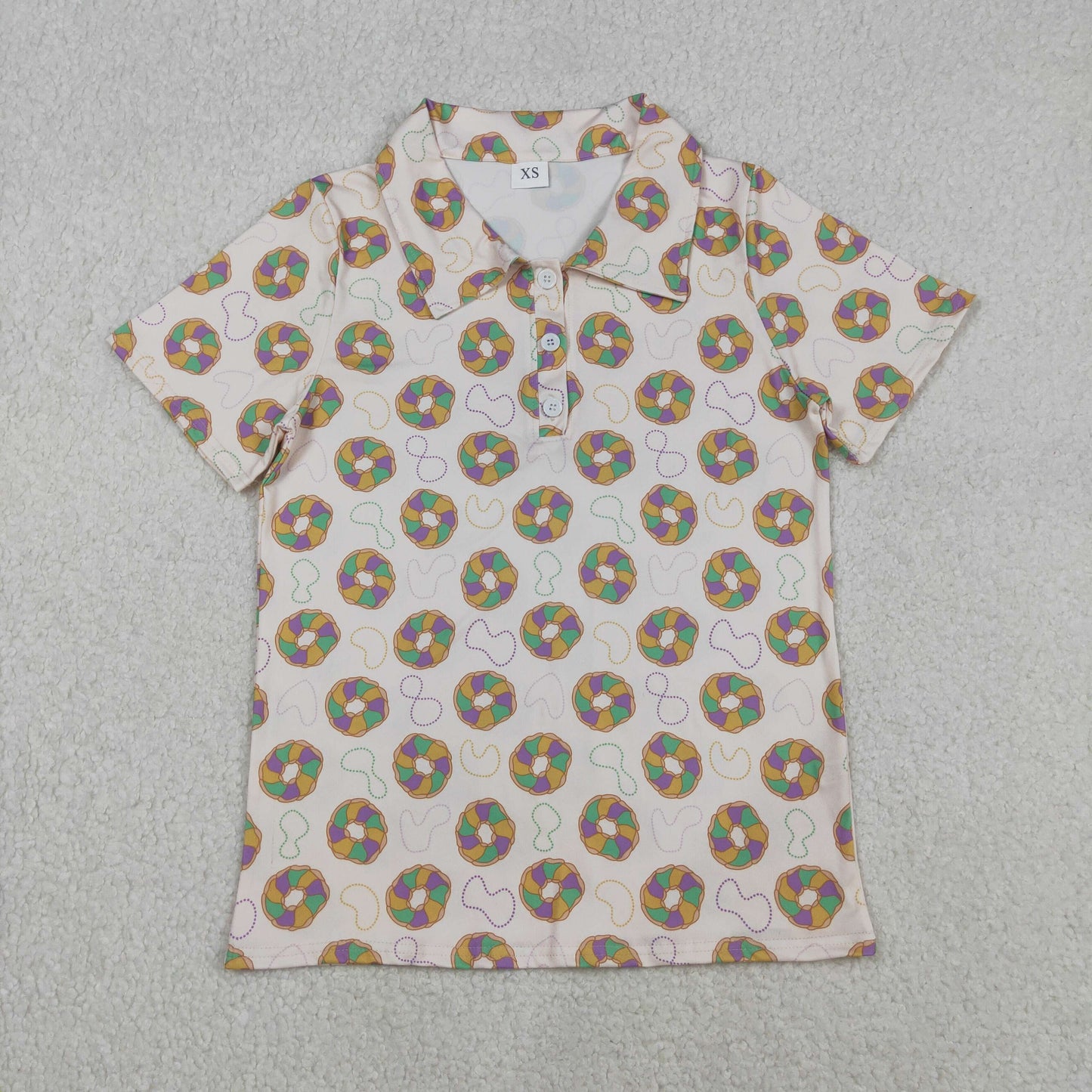 BT1453 Adult men Mardi Gras circle short sleeve button shirt top