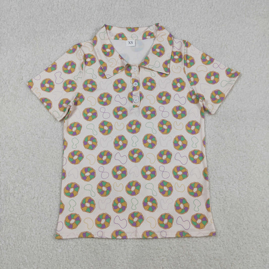 BT1453 Adult men Mardi Gras circle short sleeve button shirt top