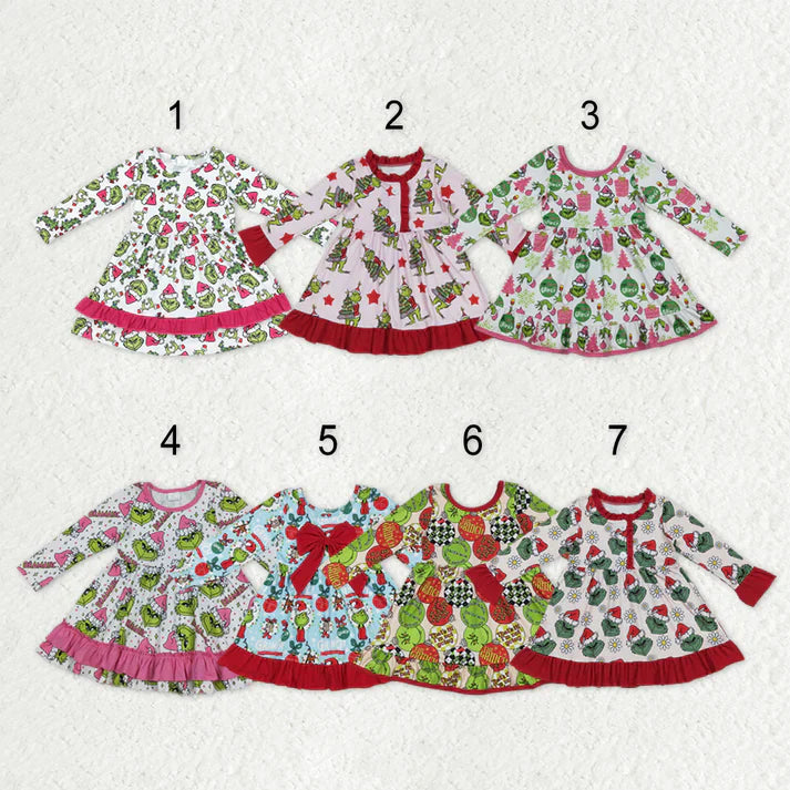 Matching Baby girls Christmas cartoon long sleeve dress