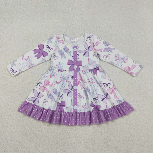 GLD1271  toddler clothes purple bows baby girl winter dress